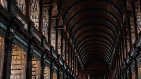 An old library, with the many stacks of books, the Trinity College, Dublin.