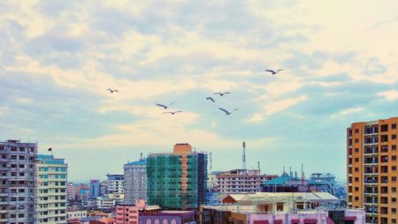 Colourful buildings rise in the Dar es Salaam (Tanzania) cityscape